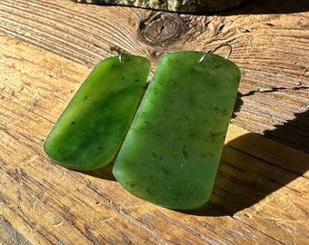 Thin Green Nephrite Jade Earrings