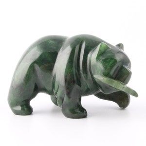 Canadian Nephrite Jade Bear with Fish Carving - sold individually - multiple sizes available