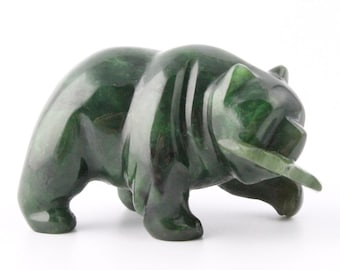 Canadian Nephrite Jade Bear with Fish Carving - sold individually - multiple sizes available