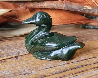 Dark Green Canadian Nephrite Jade Duck, 2"
