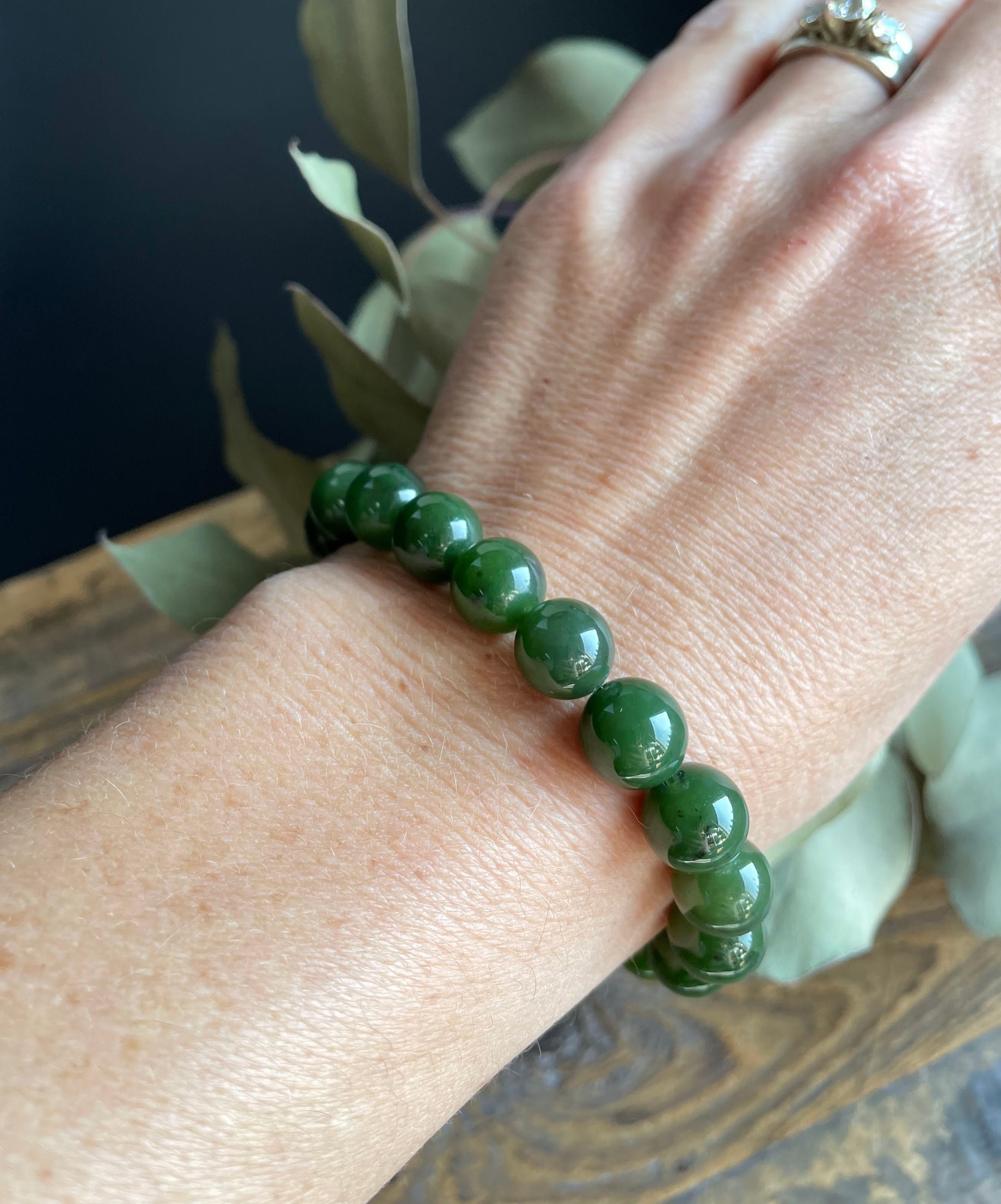 Jade bead 12mm Men's bracelet - Natural Type A Burma Jadeite Handsome Dark Green  Jade Bead Bracelet