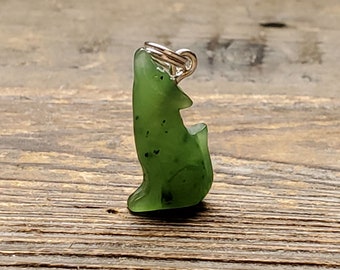Jade Wolf Charm, 17mm Carved out of Canadian Jade