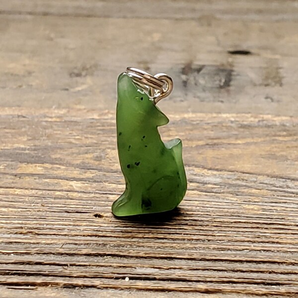 Jade Wolf Charm, 17mm Carved out of Canadian Jade