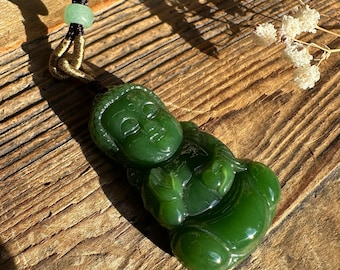 Nephrite Jade Baby Buddha Pendant: Canadian Meditation Statue