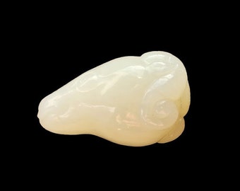 White Nephrite Jade Ram Head Pendant - 45mm