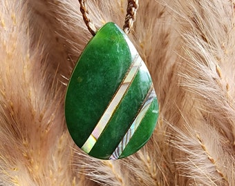 Canadian Nephrite Jade Teardrop Pendant with Abalone