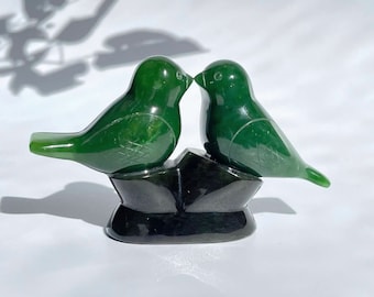 Hand Carved Canadian Jade Lovebird's - 35th wedding anniversary (multiple sizes)