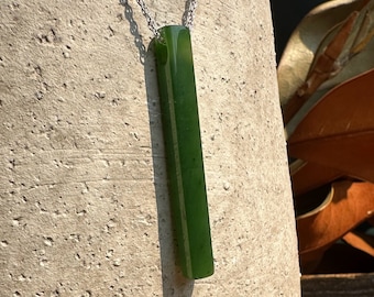 New Size Sleek Canadian Nephrite Jade Drop Pendant, 1.75"