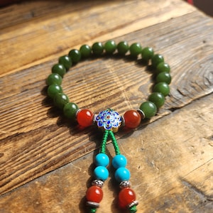 Jade Bead and Stone Bracelet-