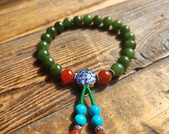 Jade Bead and Stone Bracelet-