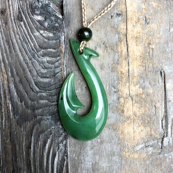 Jade Fish Hook Pendant, Canadian Jade 43mm -  Canada