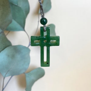 Green Jade Cross Pendant - 34mm - Canadian Nephrite Jade