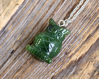 Canadian Nephrite Jade Owl Pendant, Charm (Sold Individually)