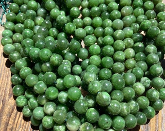 Perles de jade néphrite canadiennes de 8 mm non cordées de 18 po