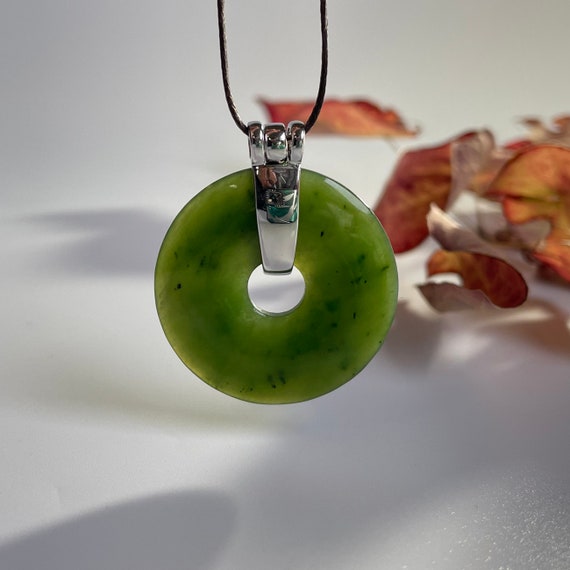 Canadian Jade PI donut on Sterling Silver Bail - Etsy