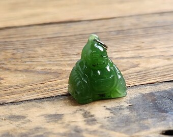 Jade Happy Buddha Charm, 17mm Carved out of Canadian Jade