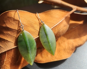 Green Leaf Nephrite Jade Earrings