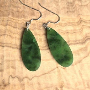 Nephrite Jade Drop Earrings: Sterling Silver, Canadian Jade