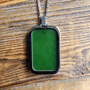 Translucent Rectangle Canadian Nephrite Pendant set in Stainless Steel