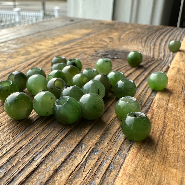 8mm Canadian Jade Beads with a large hole (Sold Individually or as a set of 10)