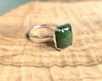 Square Cut Canadian Nephrite Jade Solitaire Ring