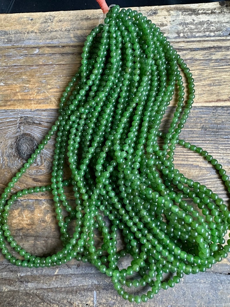 4mm Unstrung A Grade Nephrite Jade Beads, 16 strands sold individually image 2