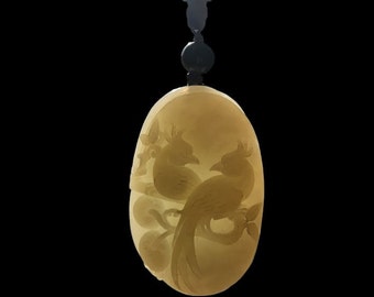 White Nephrite Bird Pocket Pendant - 65mm