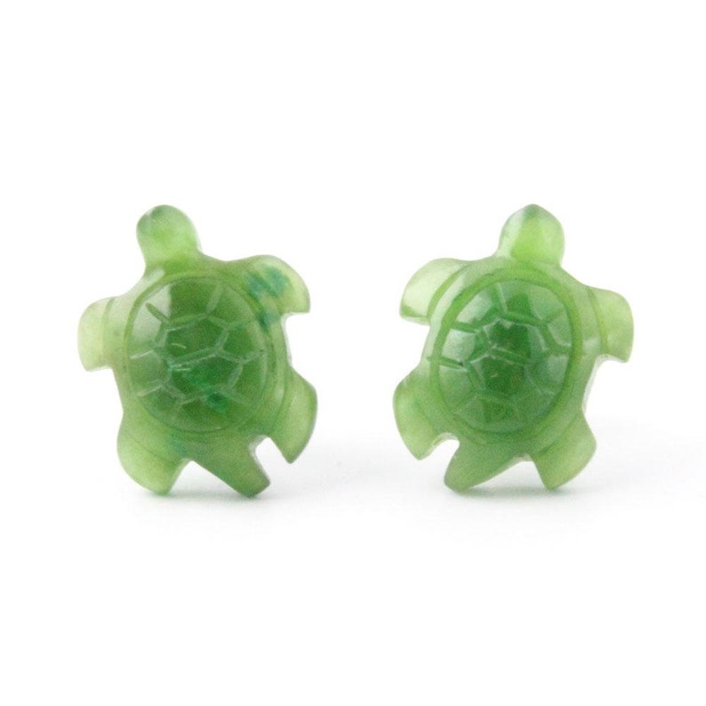 Canadian Nephrite Jade Earrings, Turtle image 2