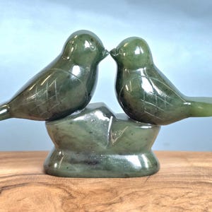 Hand Carved Canadian Jade Lovebird's - 35th wedding anniversary (multiple sizes)