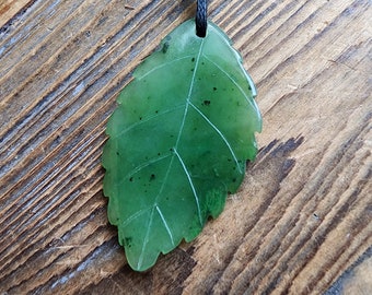 Jade Leaf Pendant, Canadian Jade 40mm