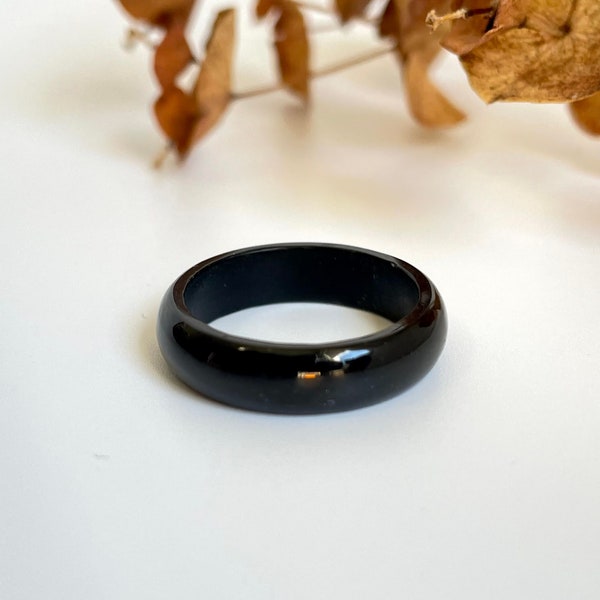 Black Nephrite Jade Narrow Band Ring, 5mm
