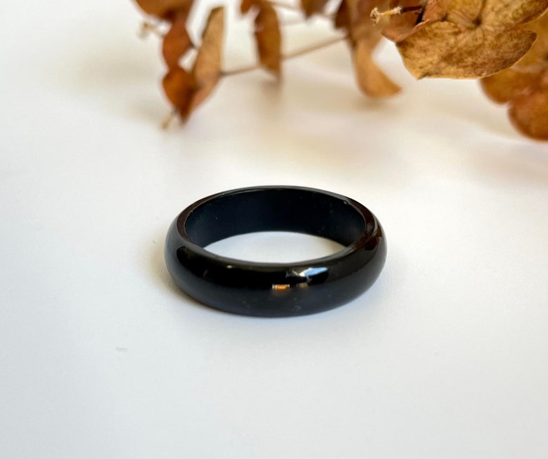 Black Nephrite Jade Narrow Band Ring, 5mm image 1