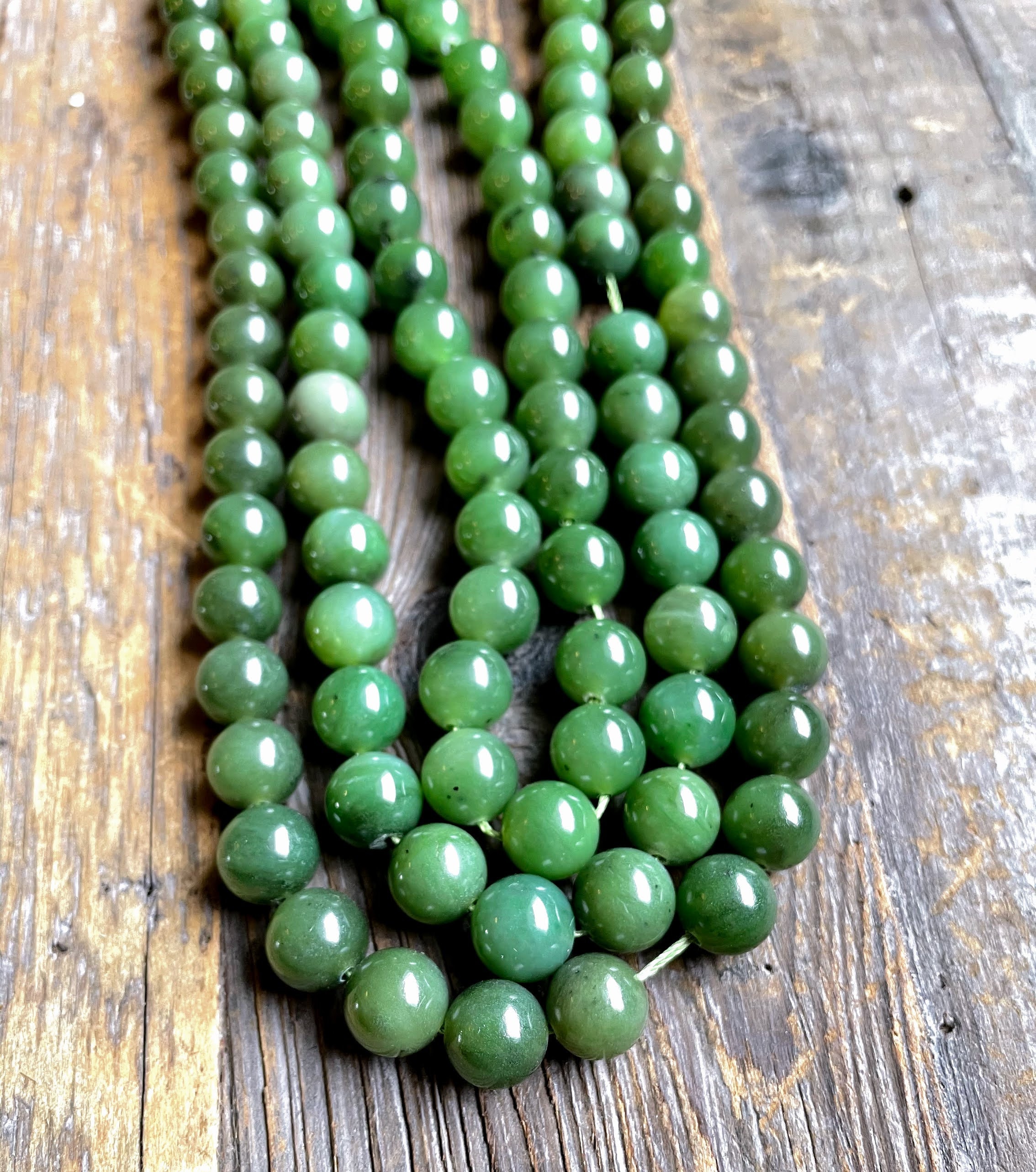 African Jade Beads, Natural Dark Green, 8mm Round - Golden Age Beads