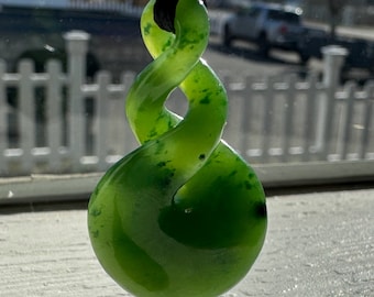 Jade Double Infinity Twist Pendant, 1.3" Canadian Cassiar Jade