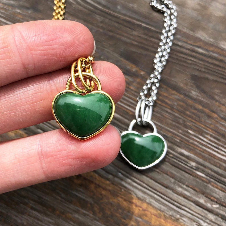 Jade Heart Pendant Set in Stainless Steel | Etsy