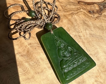Collana Con Ciondolo Buddha Giada Blu-Verde - Amuleto Di Cristallo