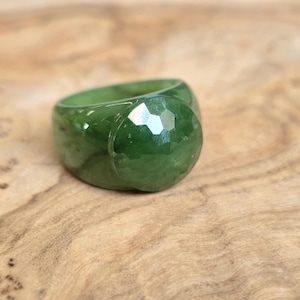 Canadian Nephrite Jade Faceted Ring - Size 7 to 8