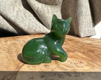 Canadian Nephrite Jade Carving, Cat Laying
