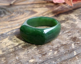 Jade Saddle Band Ring - Canadian Green Nephrite Jade