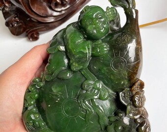 Authentic Canadian Nephrite Jade Happy Buddha Sculpture - 5.75