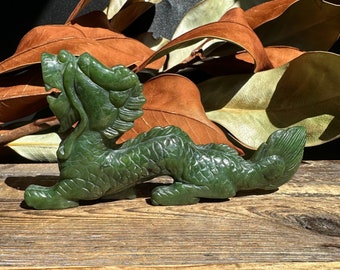 Canadian Nephrite Jade Dragon 6" - Symbol of Power, Strength, and Good Luck