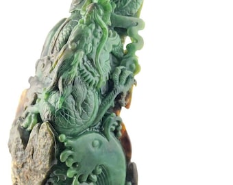 12.5" Canadian Nephrite Jade Dragon Statue