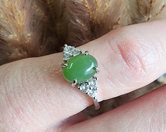 Nephrite Jade Ring, Adjustable Sterling Silver