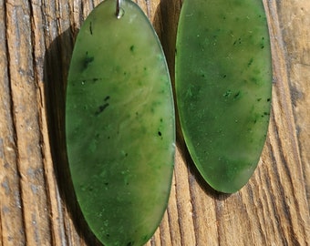 Thin Green Nephrite Jade Earrings