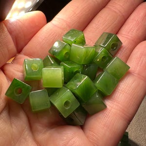 8mm Canadian Jade Cube Bead: Polar or Cassiar Jade