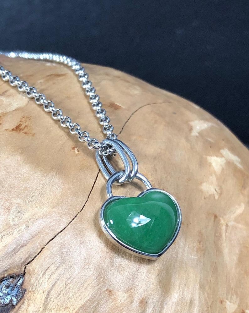 Jade Heart Pendant Set in Stainless Steel Etsy
