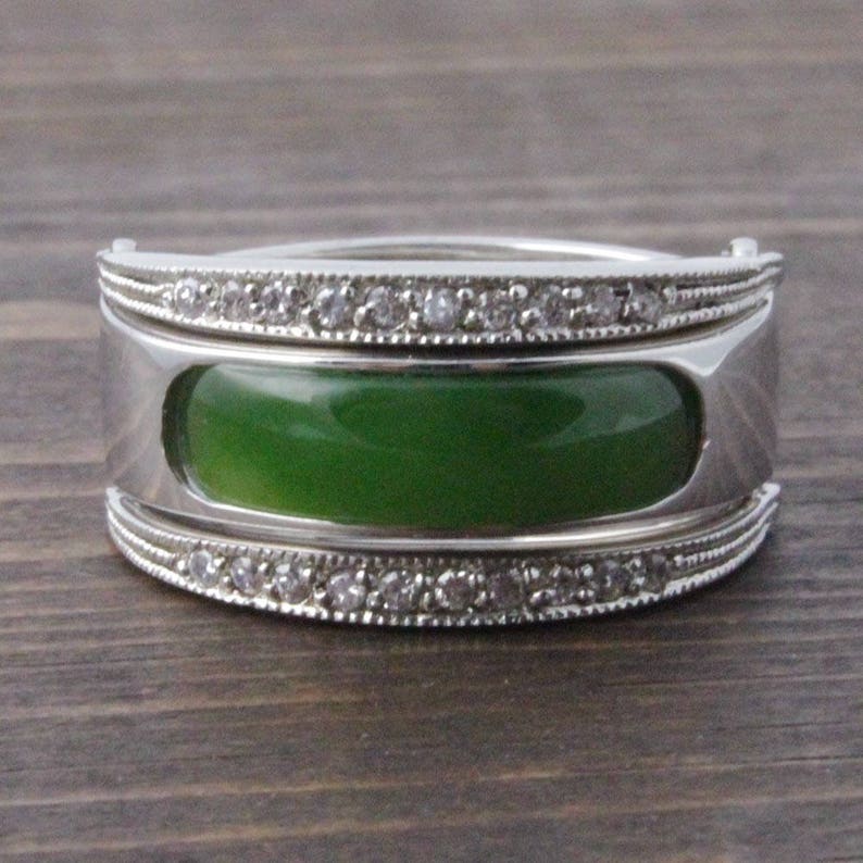 Interchangeable Black and Green Jade Ring With CZ 0322 Etsy