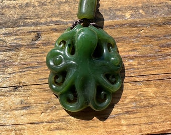 Jade Octopus Pendant, Canadian Nephrite Jade