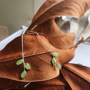 Sterling Silver Jade Leaf Earrings 40mm, Canadian Nephrite Jade