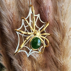 Spider Pendant with AA Nephrite Jade in Sterling Silver
